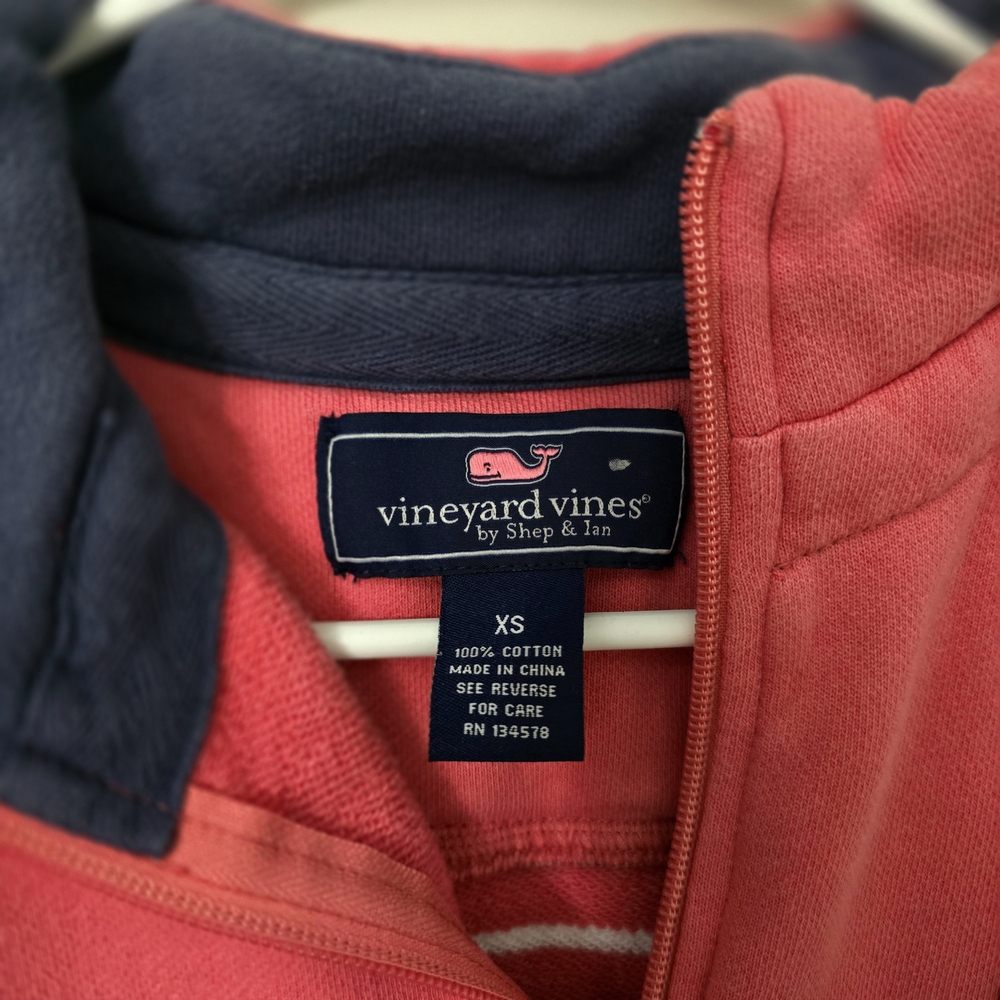 Vineyard Vines Womens Coral and Navy Striped Zip-Up 100% Cotton Sweater Size Xs - Picture 6 of 6